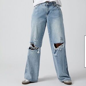 PacSun Casey Ripped Knees Low Rise Baggy Jeans Medium Indigo 27
